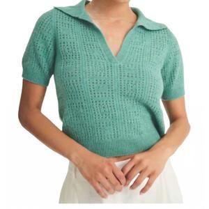 NEW NAADAM crochet short sleeve polo in aqua marine